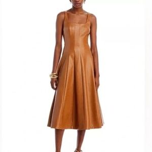 NWT Avec Les Filles by Anthropologie Faux Leather Seamed Swing Dress XS Petite